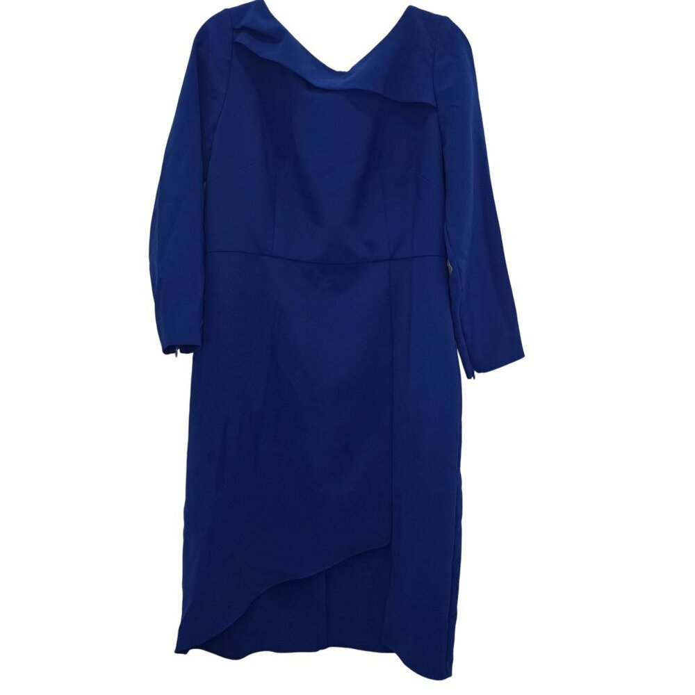 Sachin & Babi Blue Patrizia Bateau Asymmetrical Midi Sheath Dress Size 14 - Picture 4 of 16